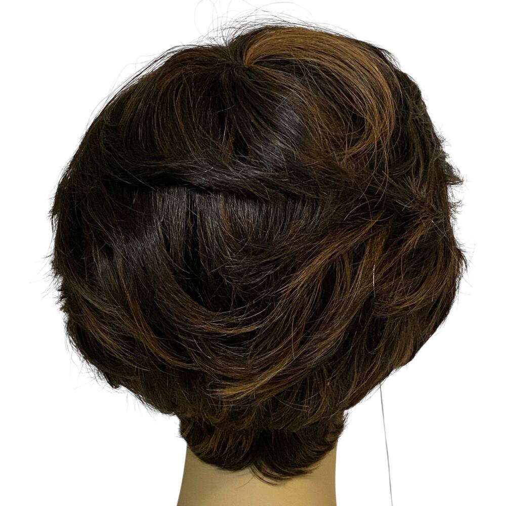 Human Hair Blend Wig Dk Brown Copper Frost Short Layered Pixie for Women  A835W4 - Picture 6 of 9